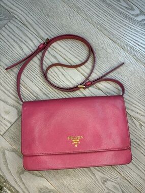 Prada Pink Saffiano Leather Crossbody Bag with Gold Logo
